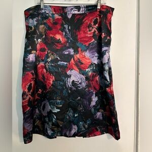 90s Jaclyn Smith Womens Floral Satin Side Zip Lined Flare Skirt Back Pleats‎ 18